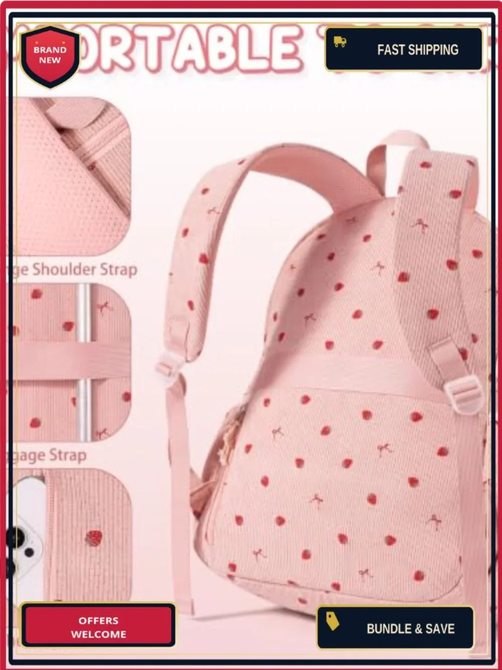 Corduroy Girls Backpack Set with Lunch Box & Pencil Case